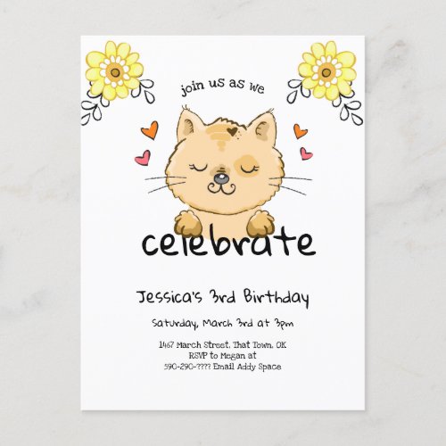 Cute Kitten Fun Girls Birthday Party Invitation