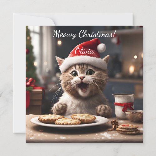 Cute Kitten Funny Santa Cat Christmas  Holiday Card