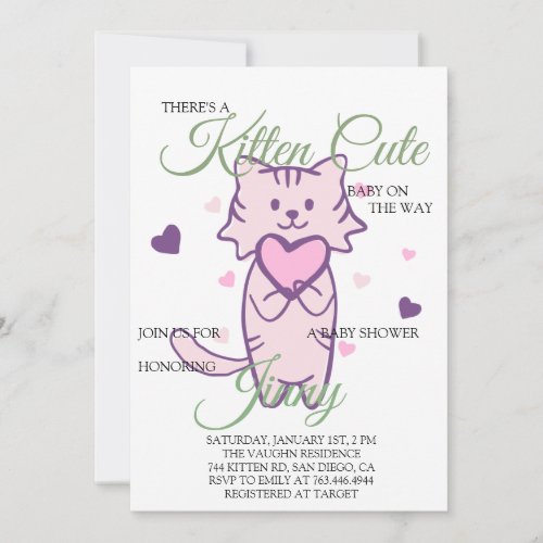 Cute Kitten Girl Baby Shower Invitation