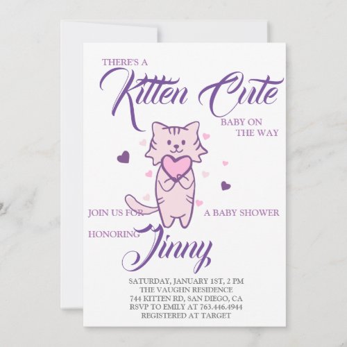 Cute Kitten Girl Baby Shower Invitation