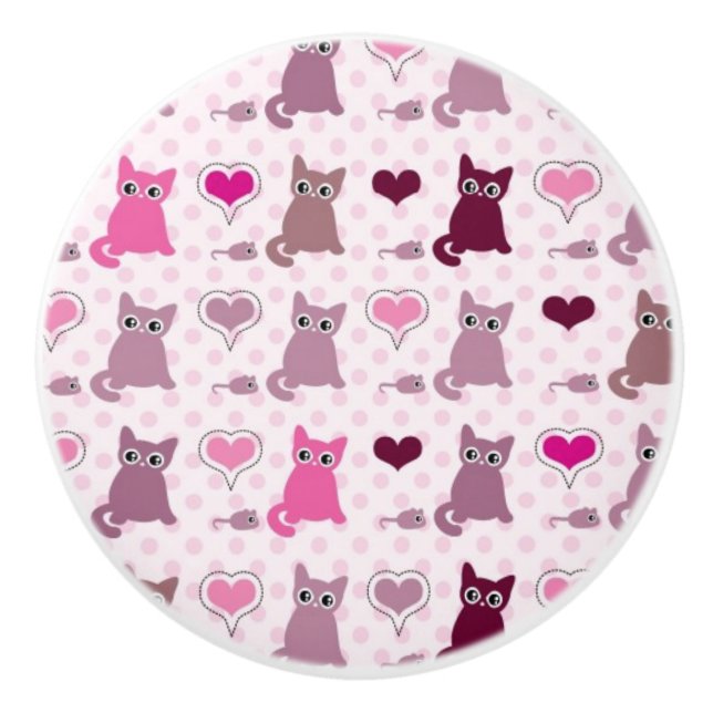 Cute kitten girls pattern ceramic knob (Front)