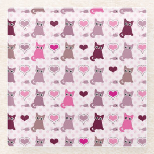 Cute kitten girls pattern glass coaster