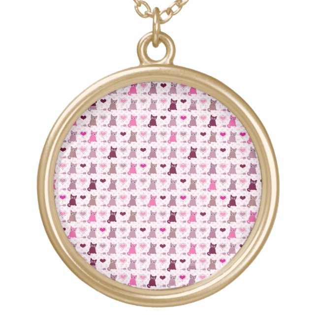 Cute kitten girls pattern gold plated necklace (Front)