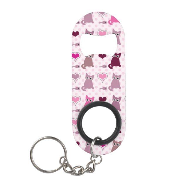 Cute kitten girls pattern keychain bottle opener (Front)