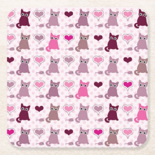 Cute kitten girls pattern square paper coaster