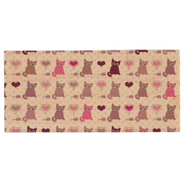 Cute kitten girls pattern wood USB flash drive (Front)