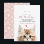 Cute Kitten | Girl's Pink Kitty Cat Birthday Party Invitation<br><div class="desc">Cute birthday party invitations featuring a watercolor illustration of a peeking kitten underneath your event details. Fun and adorable invites that can be changed to any age. The reverse side is pastel pink with a pawprint pattern.</div>