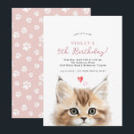 Cute Kitten | Girl's Pink Kitty Cat Birthday Party Invitation<br><div class="desc">Cute birthday party invitations featuring a watercolor illustration of a peeking kitten underneath your event details. Fun and adorable invites that can be changed to any age. The reverse side is pastel pink with a pawprint pattern.</div>