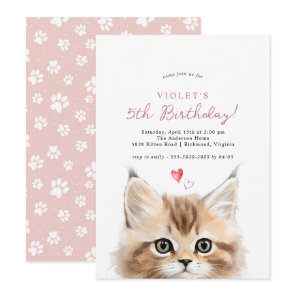 Cute Kitten | Girl's Pink Kitty Cat Birthday Party Invitation