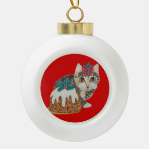 cute kitten gray tabby cat dressed for christmas ceramic ball christmas ornament
