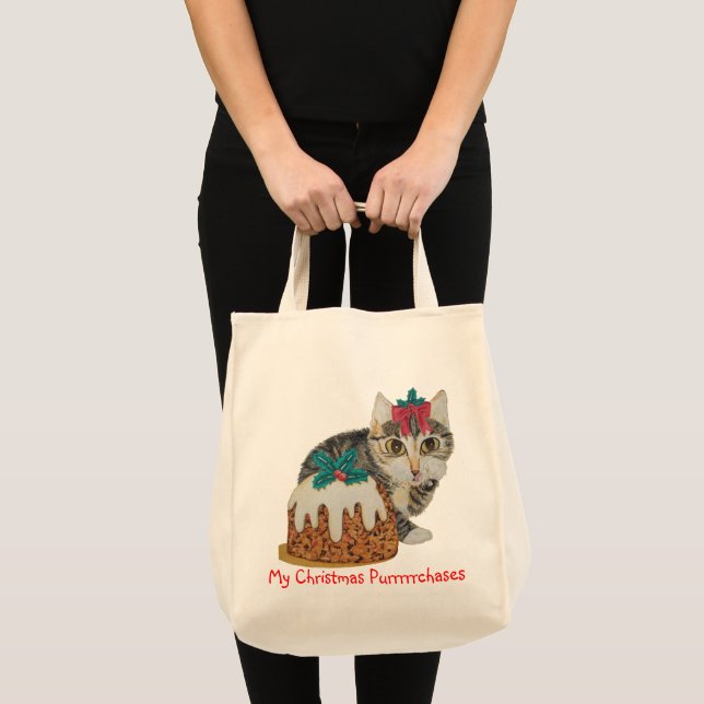 cute kitten gray tabby cat dressed for christmas tote bag (Front (Product))