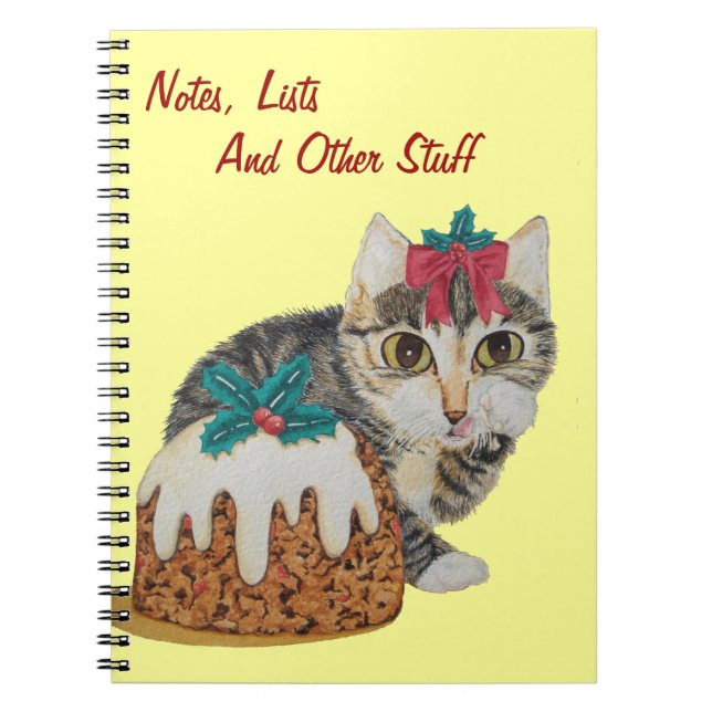 cute kitten gray tabby licking paw cat notebook (Front)
