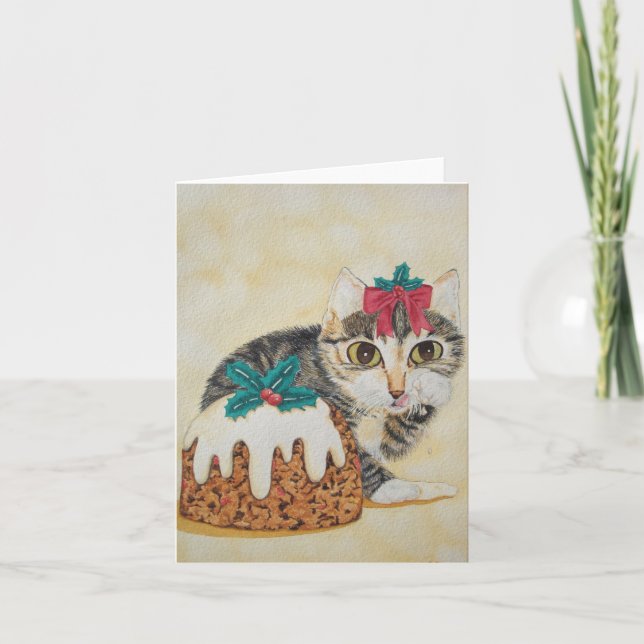 cute kitten gray tabby licking paw christmas holiday card (Front)