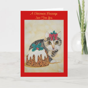 cute kitten gray tabby licking paw christmas holiday card