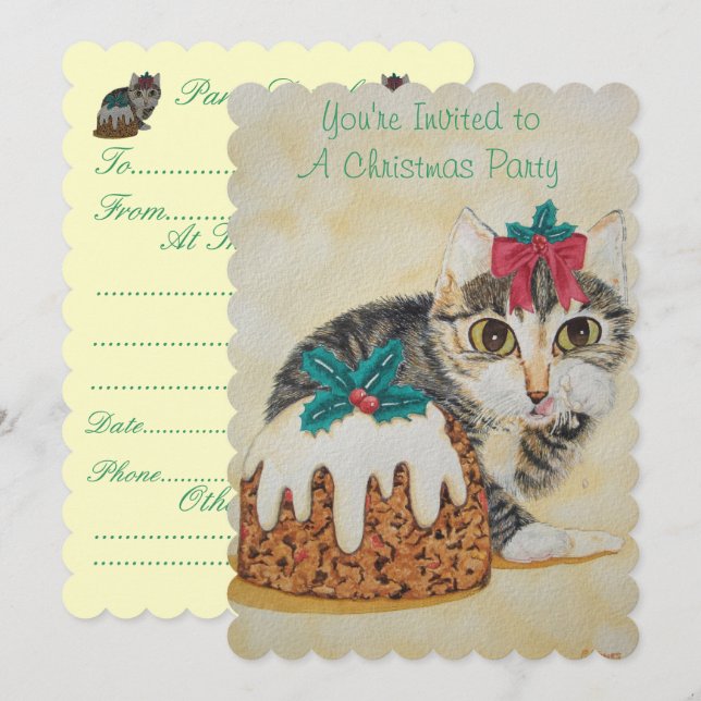 cute kitten gray tabby licking paw christmas invitation (Front/Back)