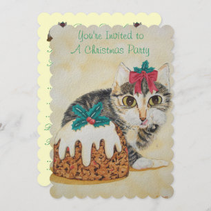 cute kitten gray tabby licking paw christmas invitation
