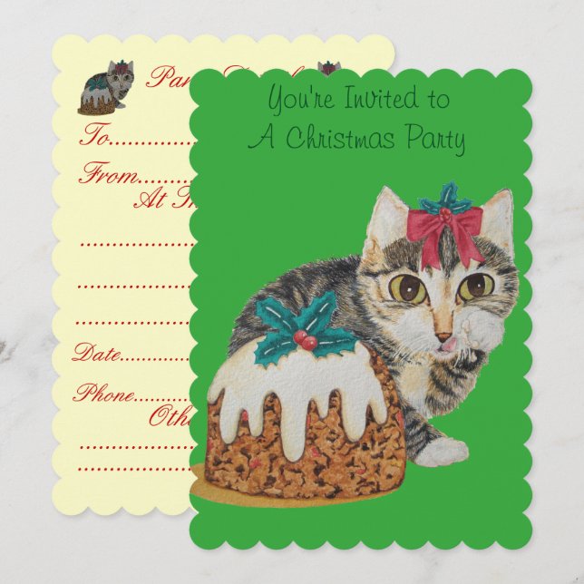 cute kitten gray tabby licking paw christmas invitation (Front/Back)