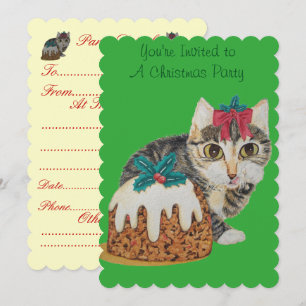 cute kitten gray tabby licking paw christmas invitation