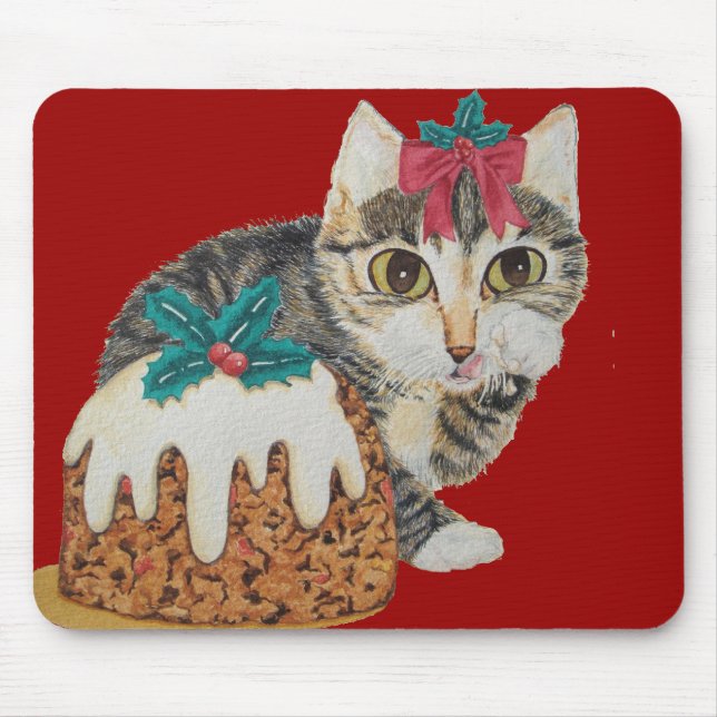 cute kitten gray tabby licking paw christmas mouse pad (Front)