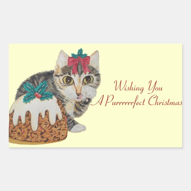 cute kitten gray tabby licking paw christmas rectangular sticker (Front)