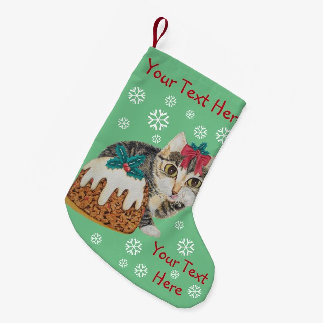 cute kitten gray tabby licking paw christmas small christmas stocking (Front (Hanging))