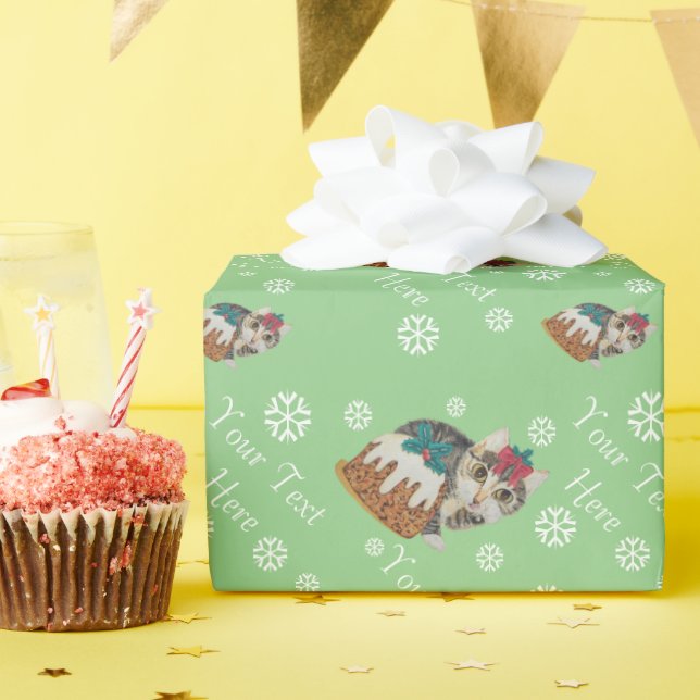 cute kitten gray tabby licking paw christmas wrapping paper (Birthday Party)