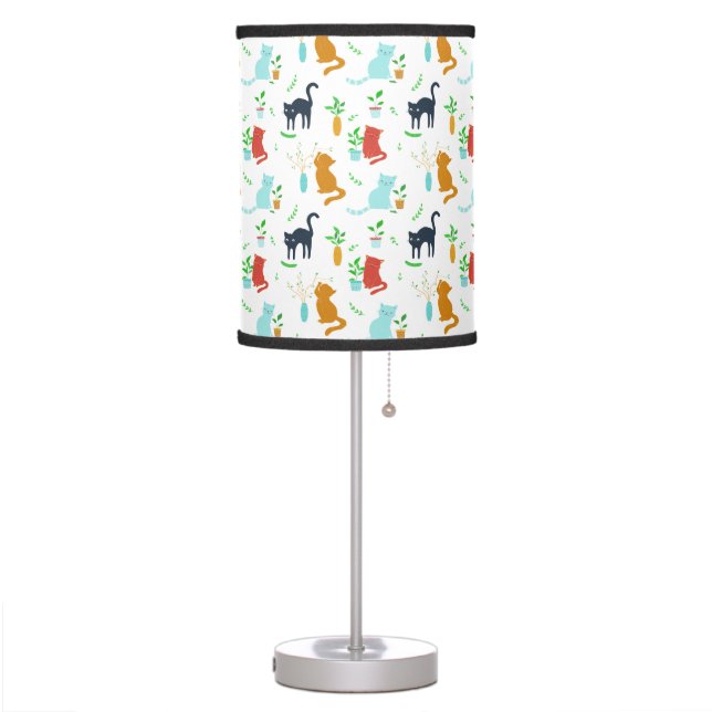 Cute Kitten Greenery Adventure Table Lamp (Left)