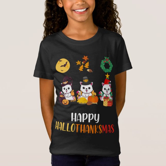 Cute Kitten Halloween Cat Christmas Happy Hallotha T-Shirt (Front)