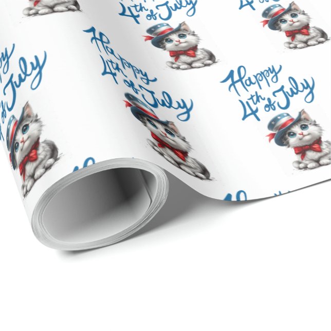 Cute Kitten Happy 4th of July Gift Wrapping Paper (Roll Corner)