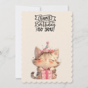 Cute Kitten Happy Birthday Greeting Card Adorabl