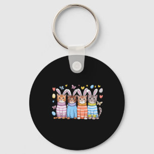Cute Kitten Happy Easter Cat Bunny Ears And Eggs K Keychain