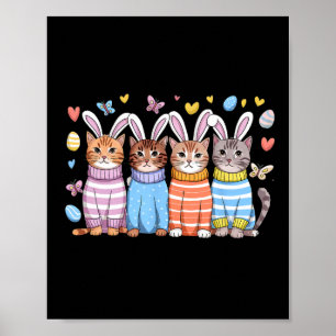 Cute Kitten Happy Easter Cat Bunny Ears And Eggs K Poster
