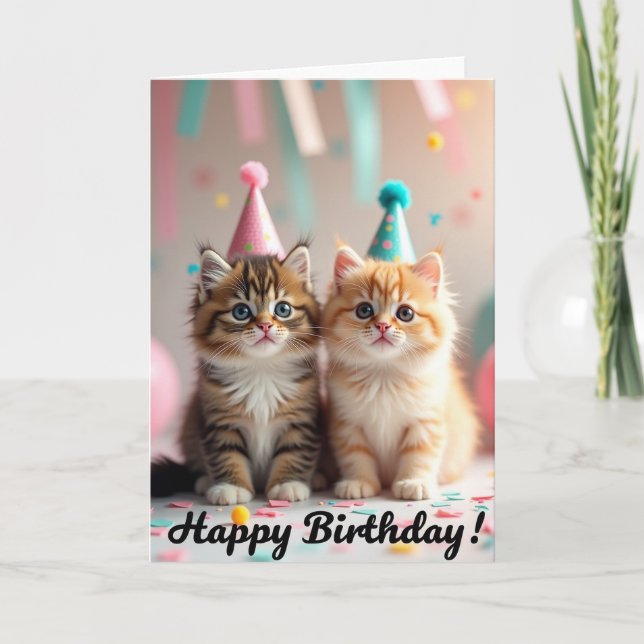 Cute Kitten Hat Birthday Card (Front)