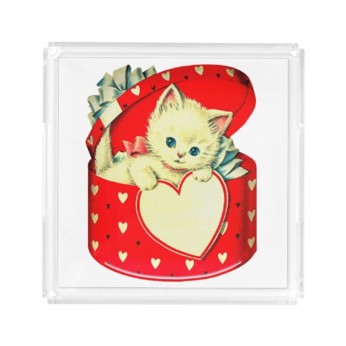 Cute Kitten Heart Vintage Cat Retro Kitty Acrylic Tray