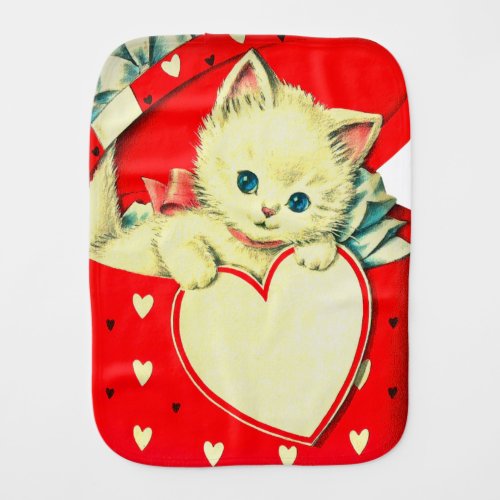 Cute Kitten Heart Vintage Cat Retro Kitty Baby Burp Cloth