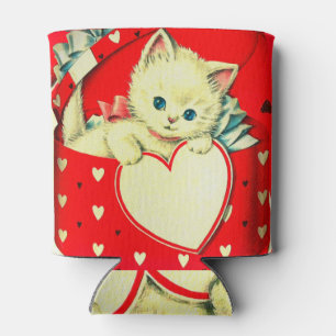 Cute Kitten Heart Vintage Cat Retro Kitty Can Cooler