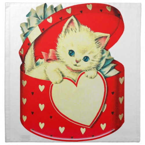 Cute Kitten Heart Vintage Cat Retro Kitty Cloth Napkin