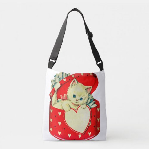 Cute Kitten Heart Vintage Cat Retro Kitty Crossbody Bag