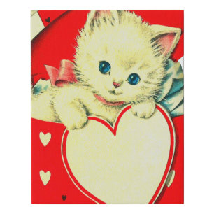 Cute Kitten Heart Vintage Cat Retro Kitty Faux Canvas Print