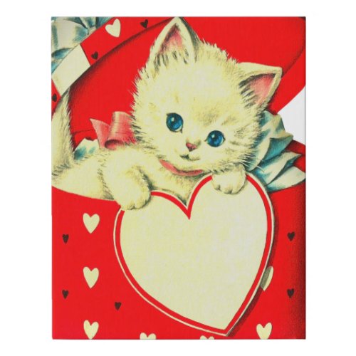 Cute Kitten Heart Vintage Cat Retro Kitty Faux Canvas Print