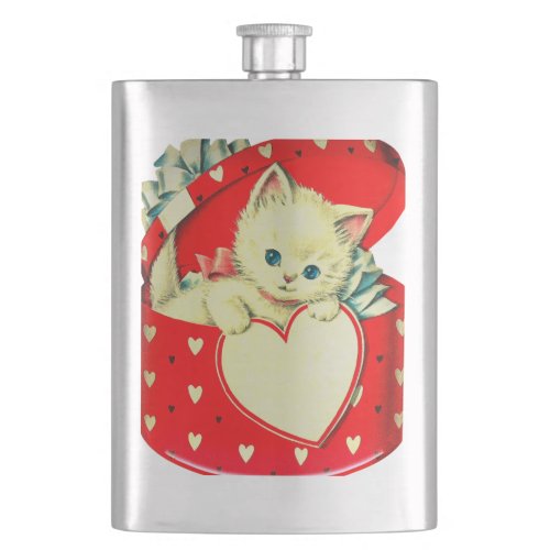 Cute Kitten Heart Vintage Cat Retro Kitty Flask
