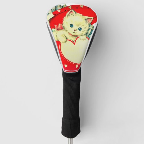 Cute Kitten Heart Vintage Cat Retro Kitty Golf Head Cover