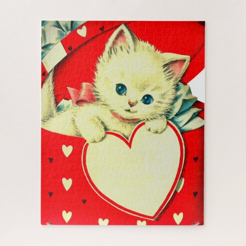 Cute Kitten Heart Vintage Cat Retro Kitty Jigsaw Puzzle