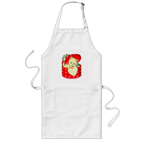 Cute Kitten Heart Vintage Cat Retro Kitty Long Apron