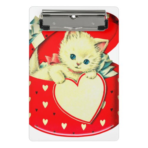 Cute Kitten Heart Vintage Cat Retro Kitty Mini Clipboard