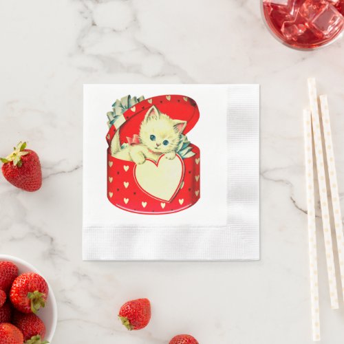 Cute Kitten Heart Vintage Cat Retro Kitty Napkins