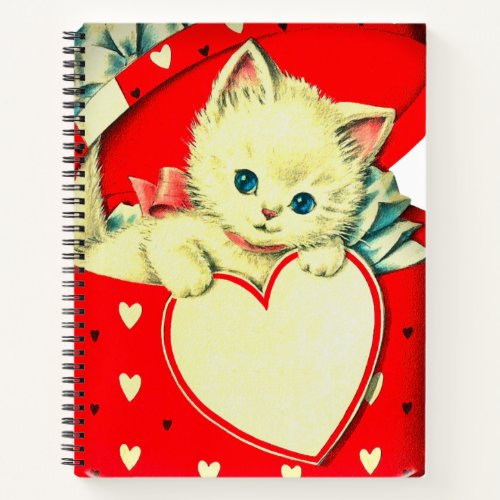 Cute Kitten Heart Vintage Cat Retro Kitty Notebook