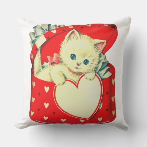 Cute Kitten Heart Vintage Cat Retro Kitty Outdoor Pillow