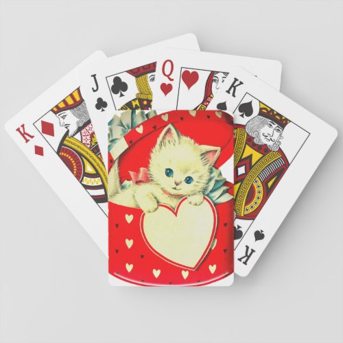 Cute Kitten Heart Vintage Cat Retro Kitty Playing Cards