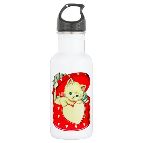 Cute Kitten Heart Vintage Cat Retro Kitty Stainless Steel Water Bottle